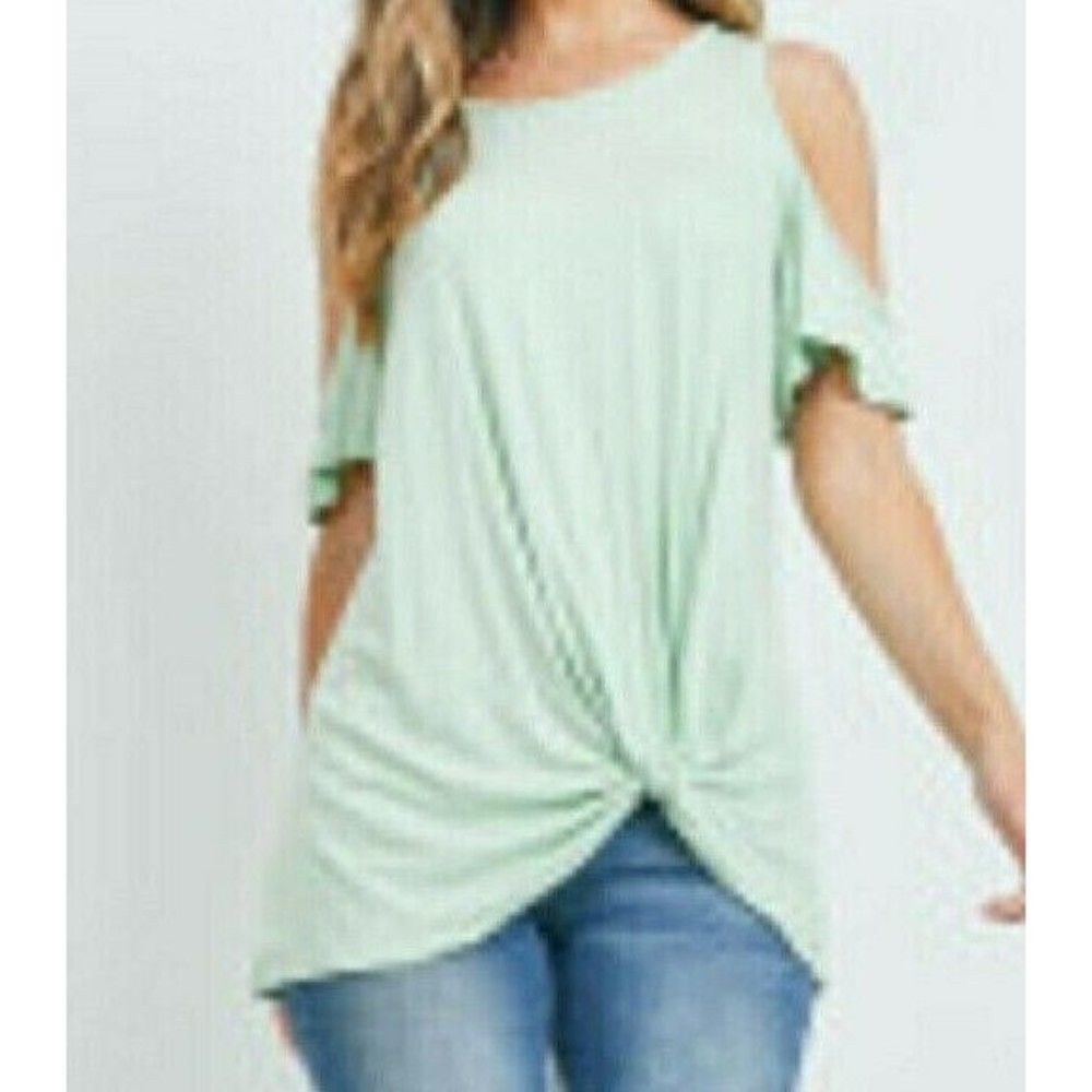 Women's Tank Top Small Sage Green Cold Shoulder Front Twist Knot NWOT